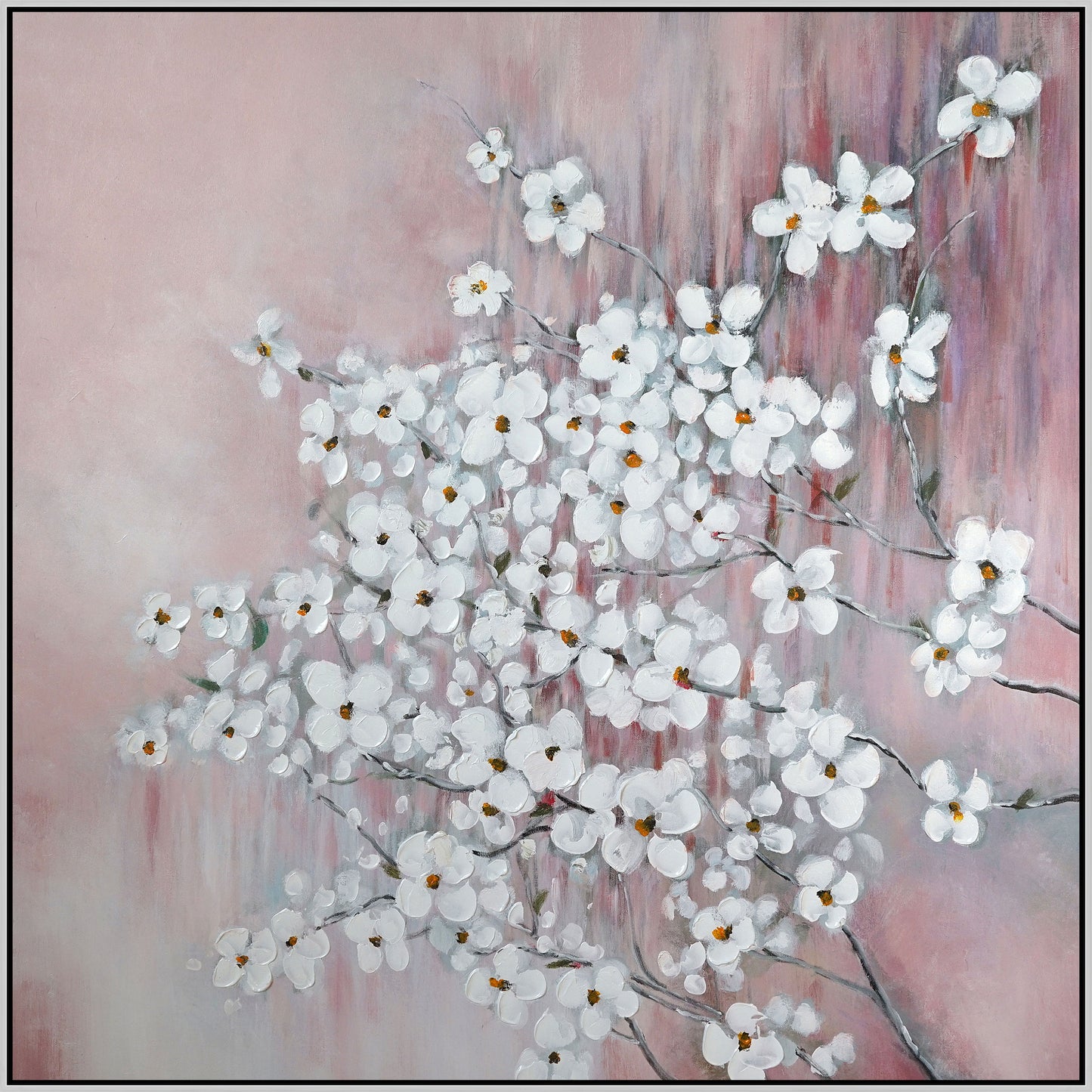 Hand Painted Textured Canvas With Foil In Frame Blooming 39 x 39