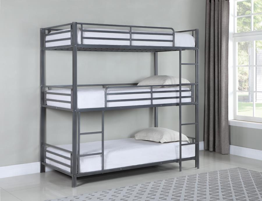 Maynard - Metal Triple Twin Bunk Bed - Gray