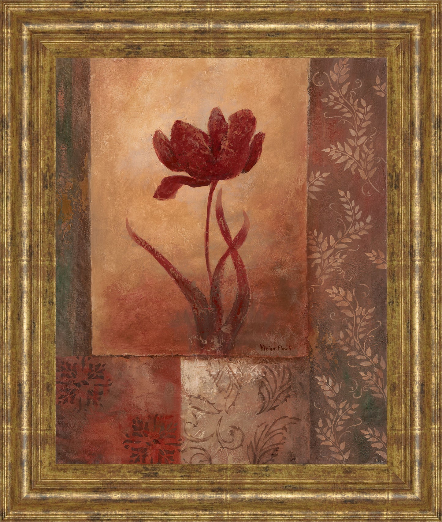 Poppy Silhouette By Vivian Flasch - Framed Print Wall Art - Red