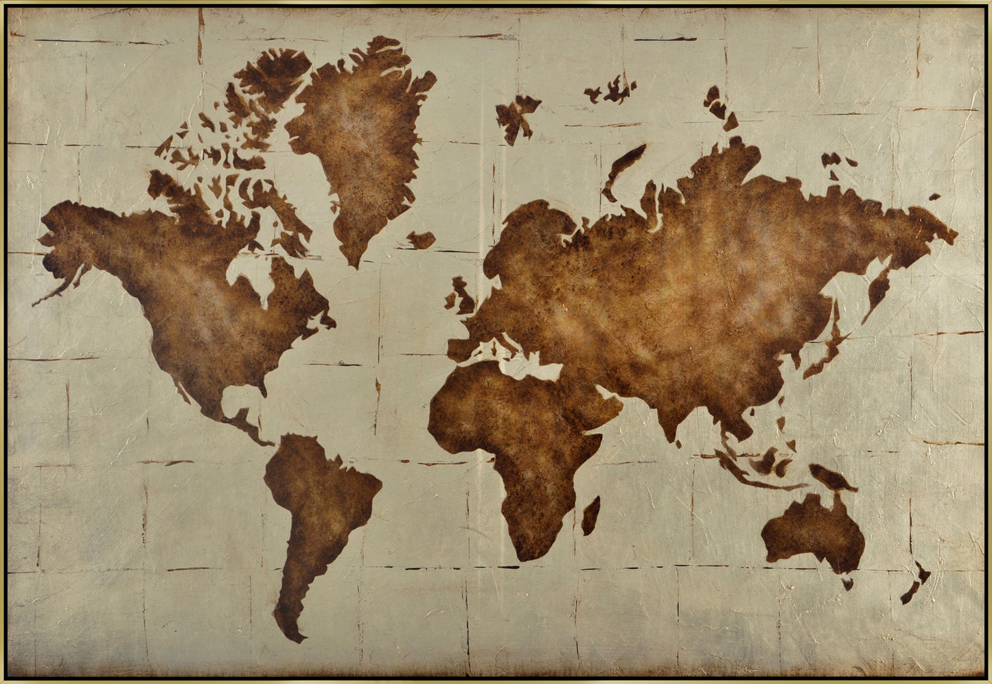 Hand Painted Textured Canvas With Foil In Frame Map 32 x 47