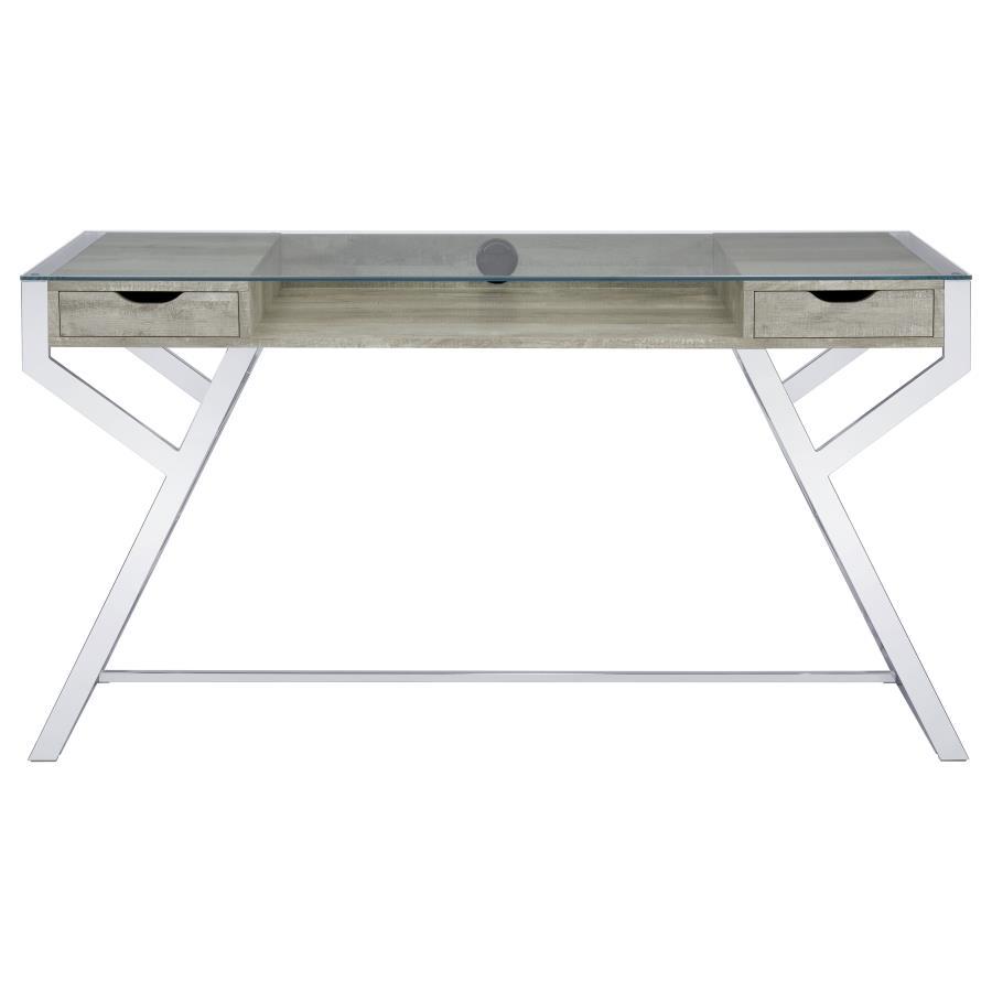Emelle - Glass Top Writing Desk - Pearl Silver