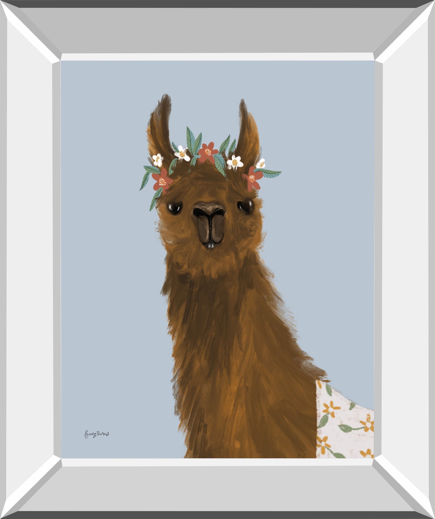 Delightful Alpacas II By Becky Thorns - Mirror Framed Print Wall Art