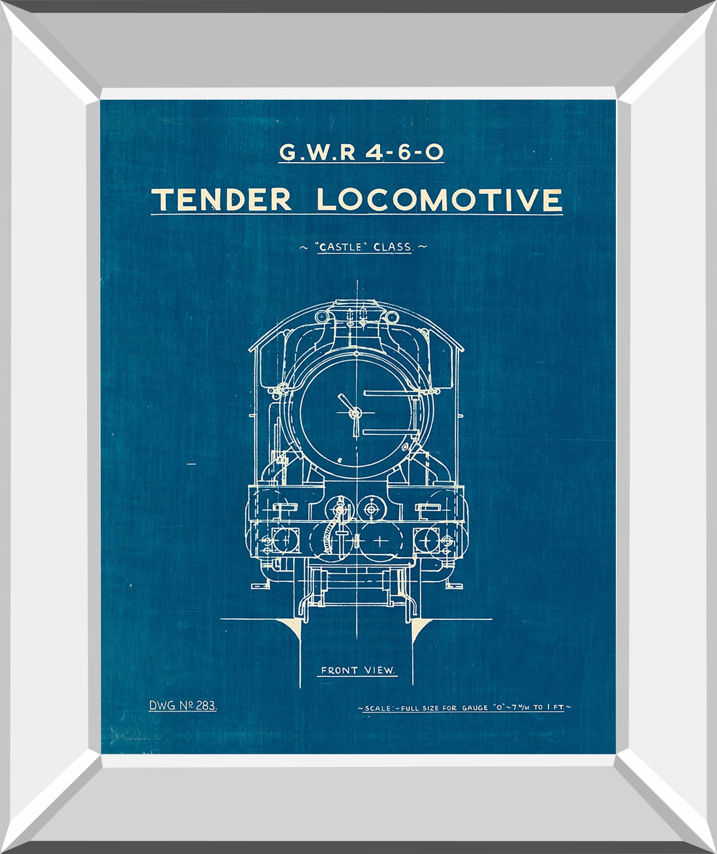 Locomotive Blueprint II By Wild Apple Portfolio - Mirror Framed Print Wall Art