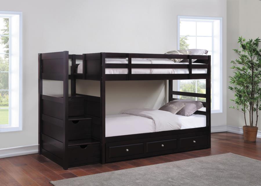 Elliott - Twin over Twin Stairway Bunk Bed - Brown
