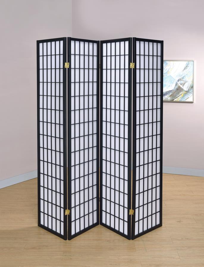 Coaster - 4-panel Linear Grid Design Folding Screen