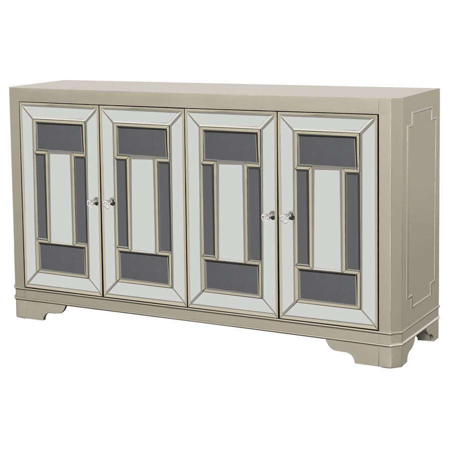 Toula - 4-mirrored Door Accent Cabinet - Pearl Silver