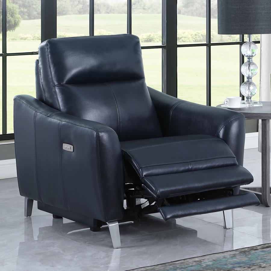 Derek - Power Recliner - Leather Match - Blue