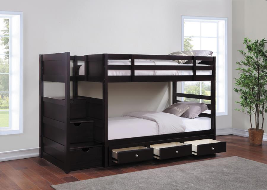Elliott - Twin over Twin Stairway Bunk Bed - Brown