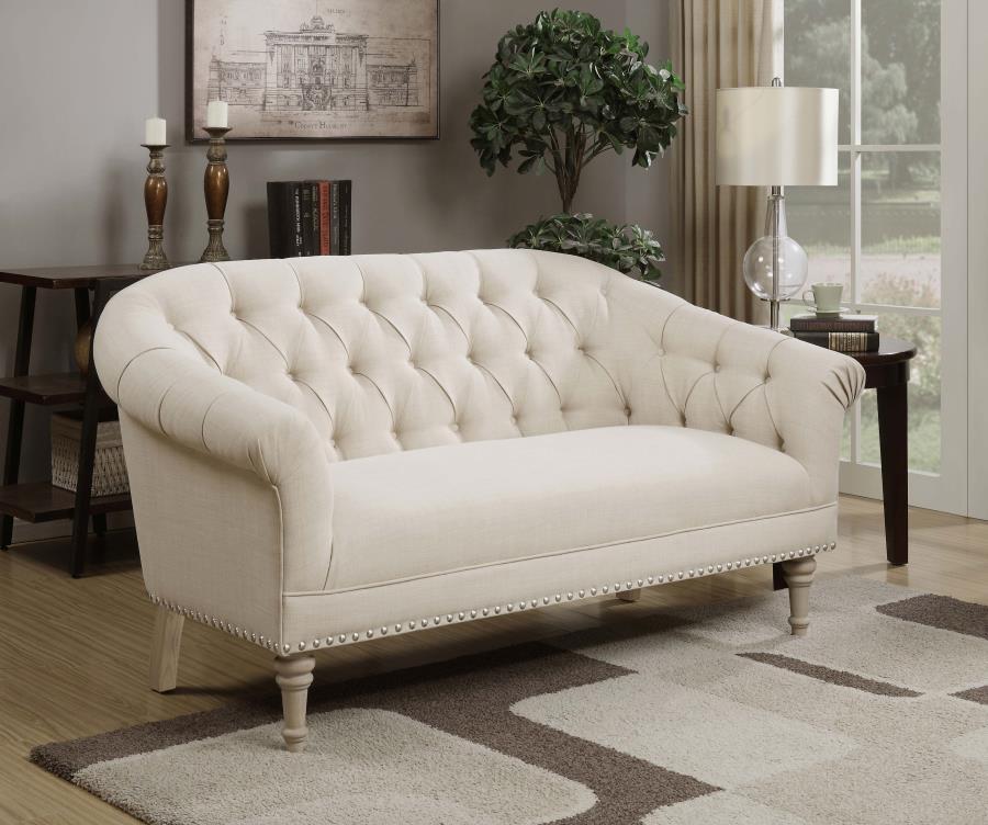 Billie - Tufted Back Settee With Roll Arm - Beige
