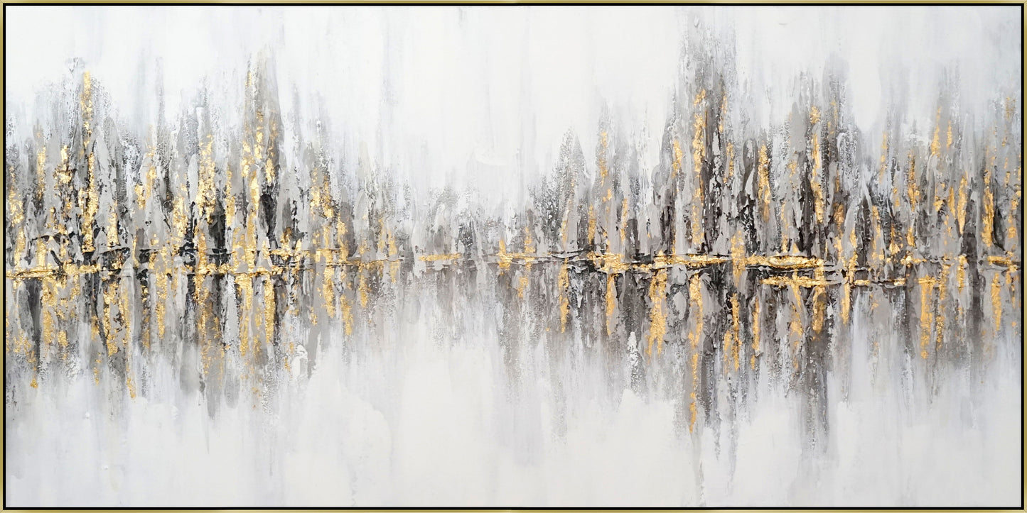 Hand Painted Textured Canvas With Foil In Frame 28 x 55