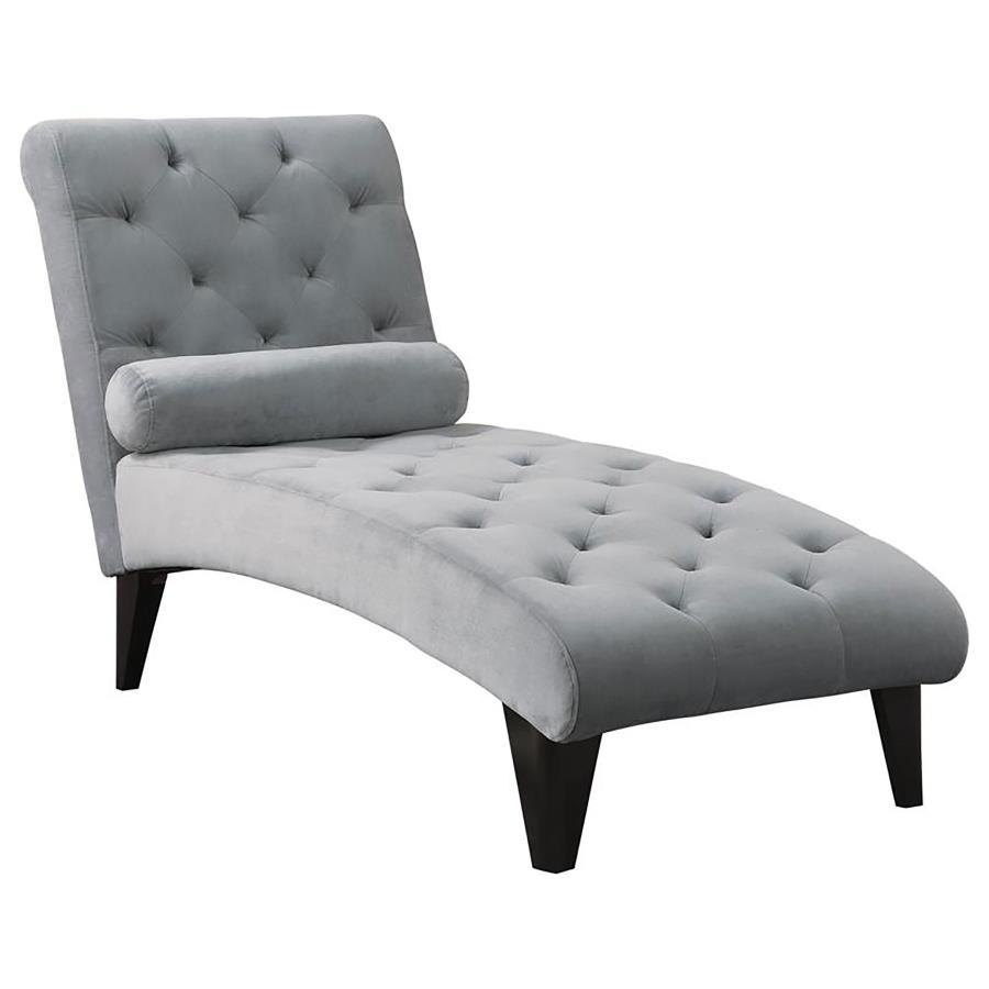 Daniel - Tufted Chaise With Small Bolster Pillow - Pearl Silver