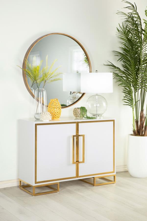 Elsa - Accent Cabinet With Gold Metal Base - White