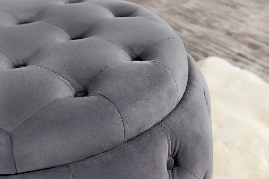Angelina - Tufted Storage Round Ottoman - Steel Gray