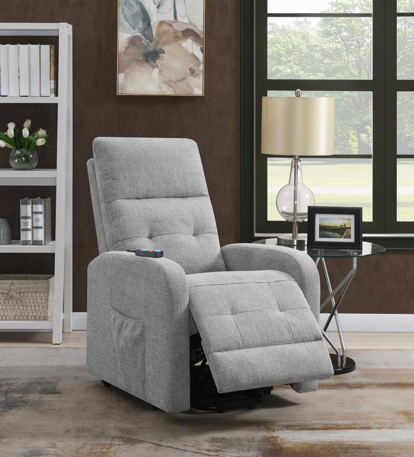 Howie - Tufted Upholstered Power Lift Recliner - Pearl Silver