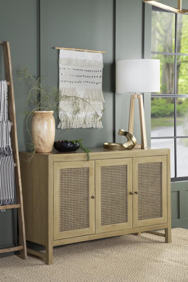 Amaryllis - 3 Woven Cane Doors Accent Cabinet - Light Brown