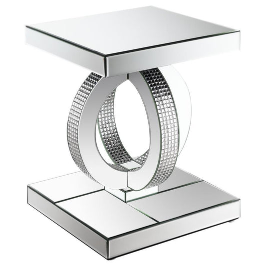 Breena - End Table With Dual Rings Base - Pearl Silver