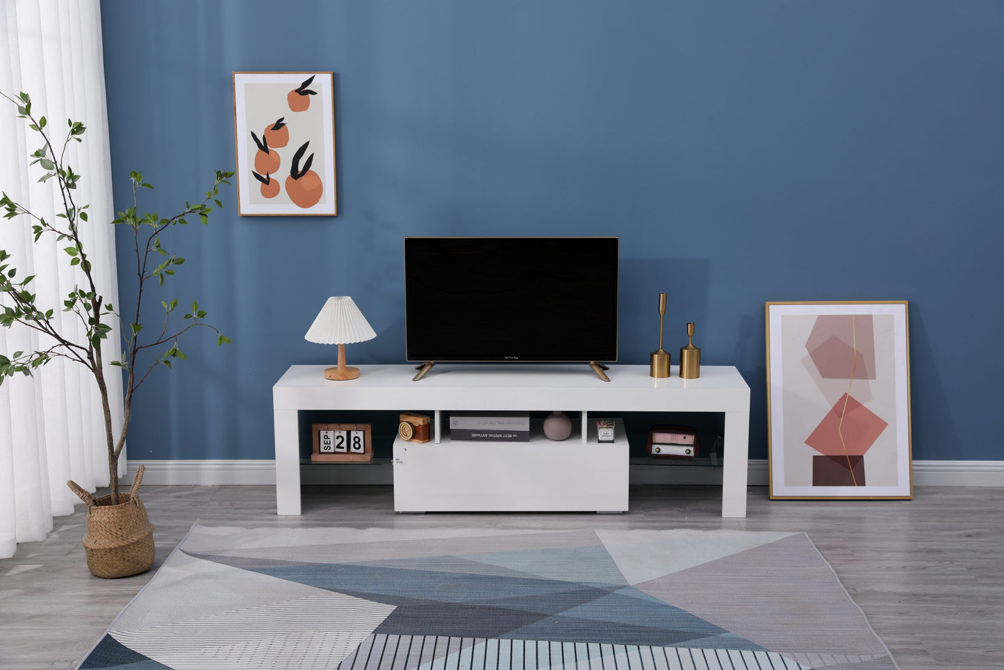 White glossy led tv stand