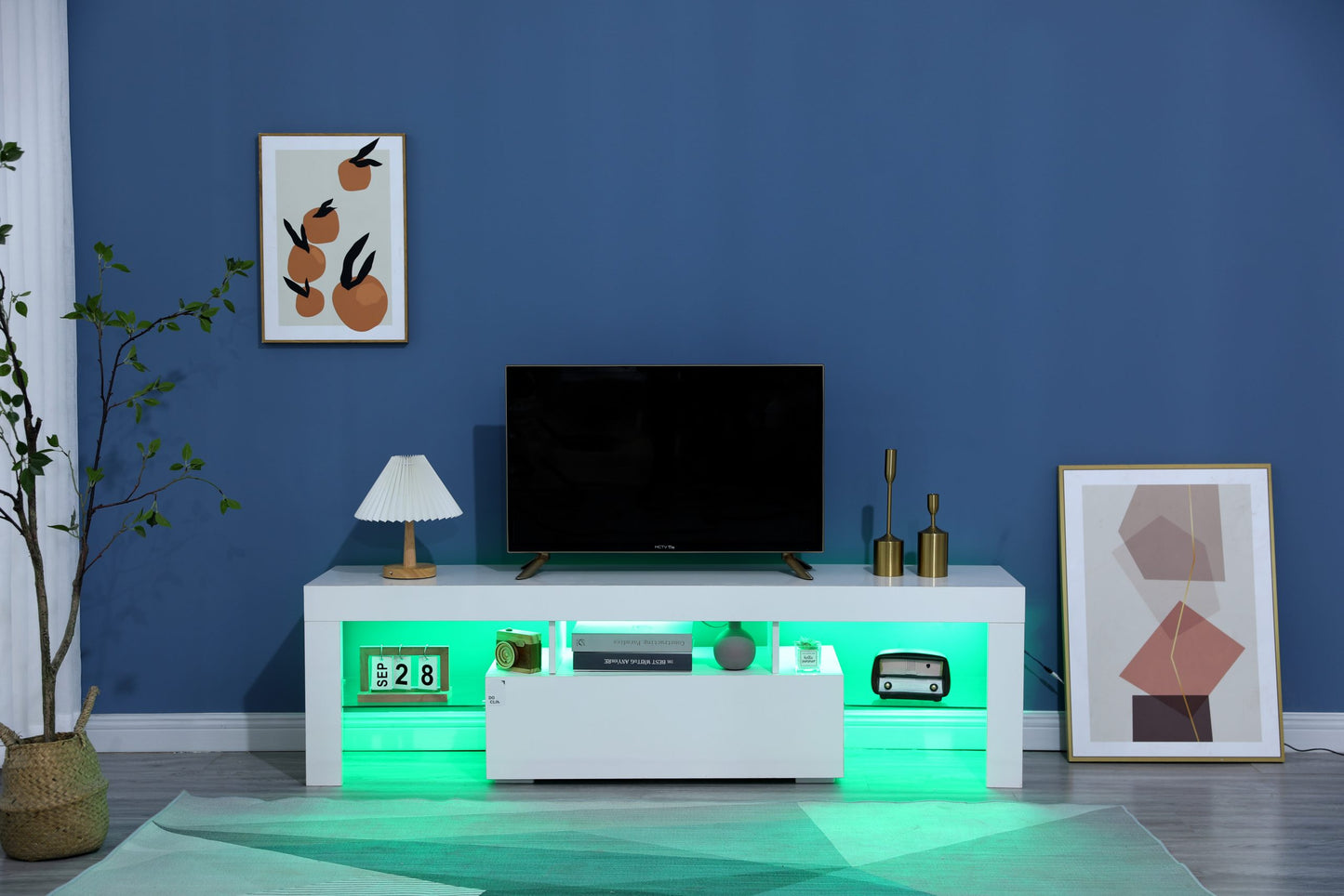 White glossy led tv stand