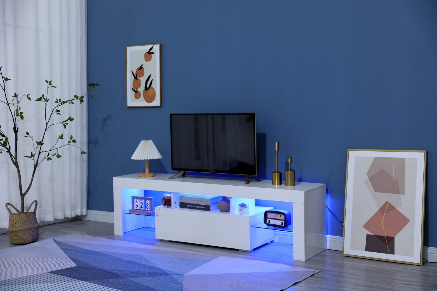 White glossy led tv stand