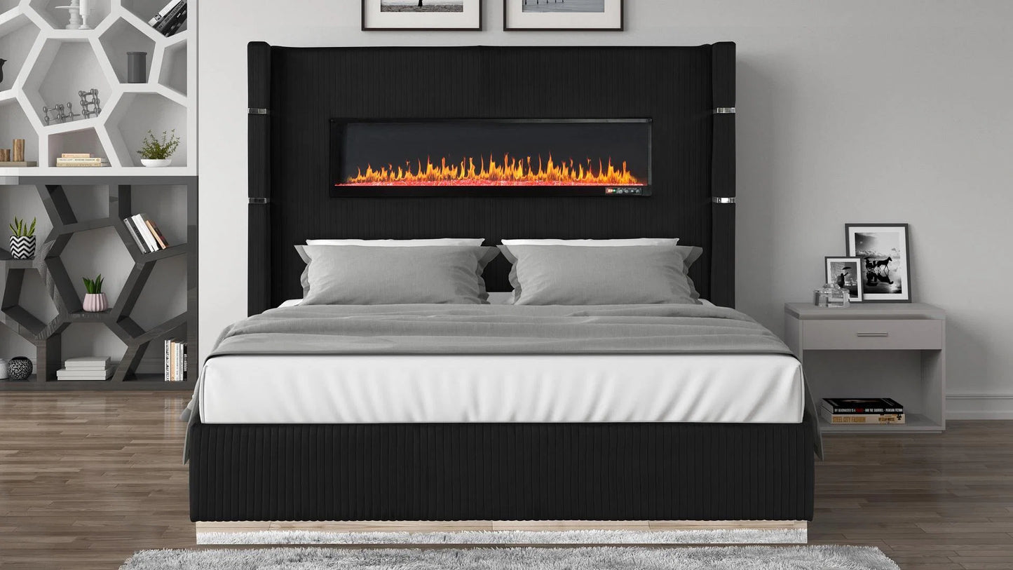 Miami Velvet Fireplace bed with speakers