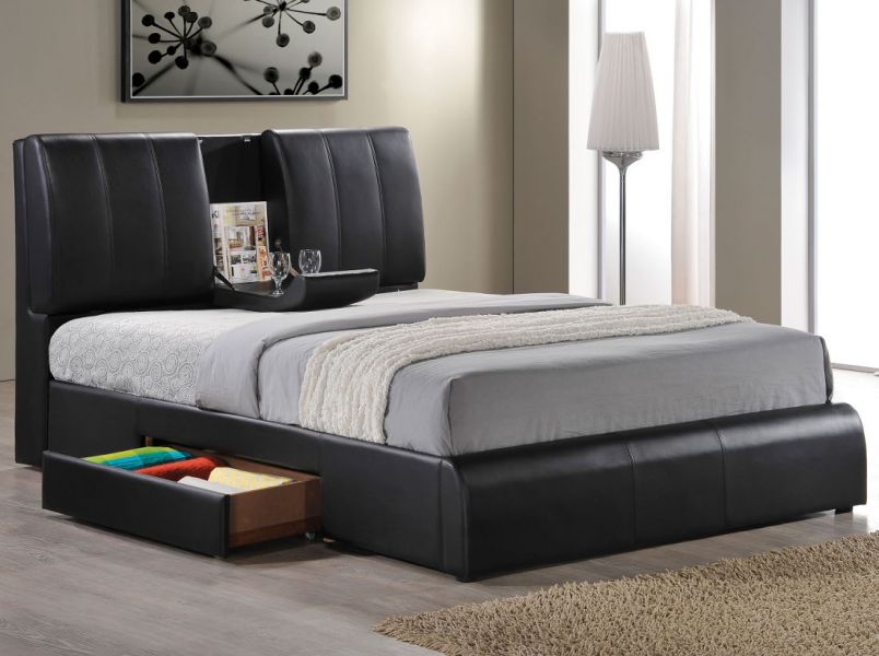 Kofi Black PU leather - Bed w/Storage