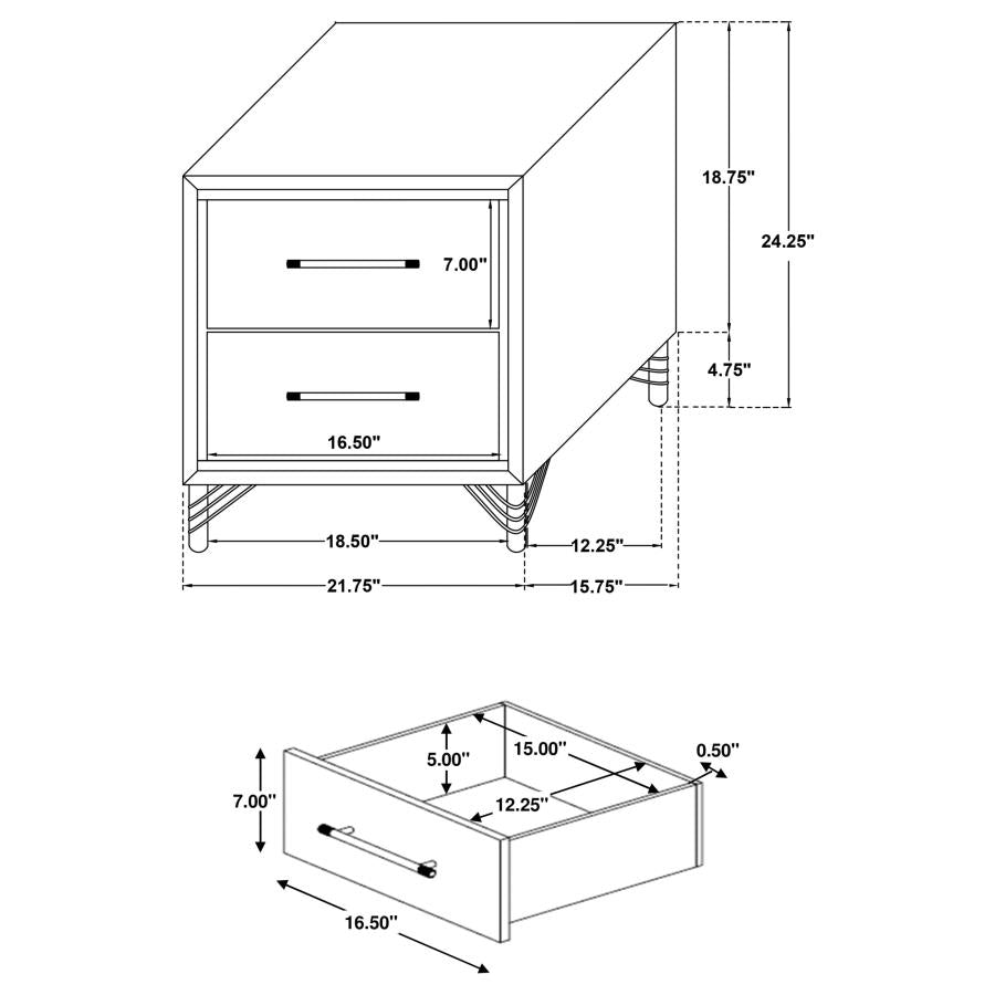 Lucia 2-drawer Nightstand White or Black