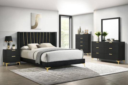 Kendas 4-piece Tufted Panel Queen Bedroom Set Black and Gold