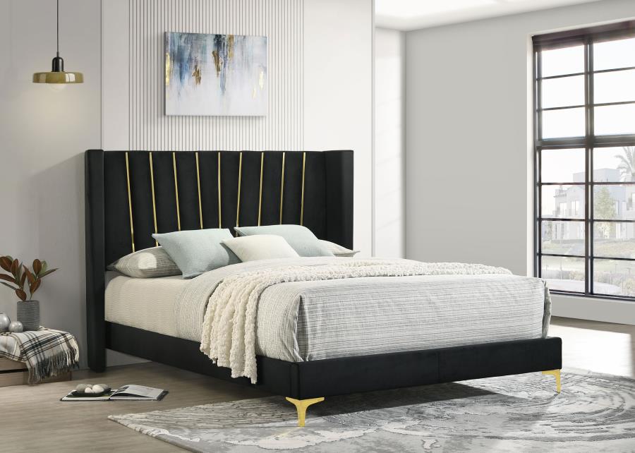 Kendall Upholstered Tufted Panel Bed Black