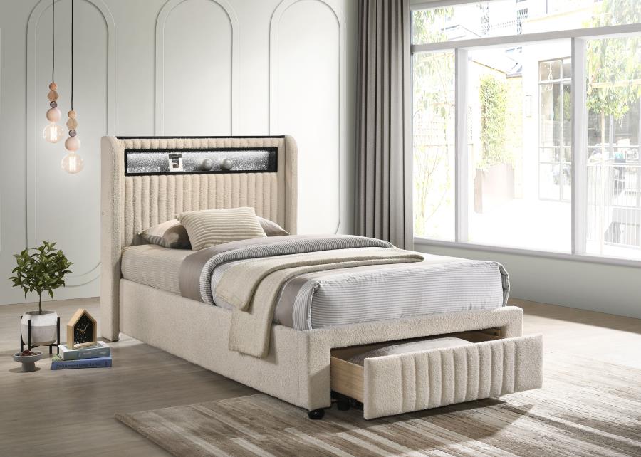 Sherpa Beige Storage Twin Bed