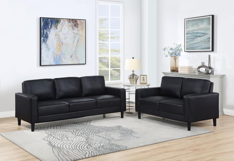 Ruth  Upholstered Track Arm Sofa Set Black