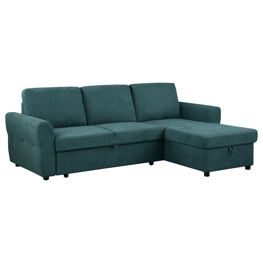 Samantha Upholstered Sleeper Sofa Sectional with Storage Chaise Teal or Grey