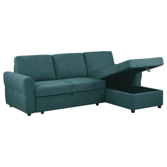 Samantha Upholstered Sleeper Sofa Sectional with Storage Chaise Teal or Grey