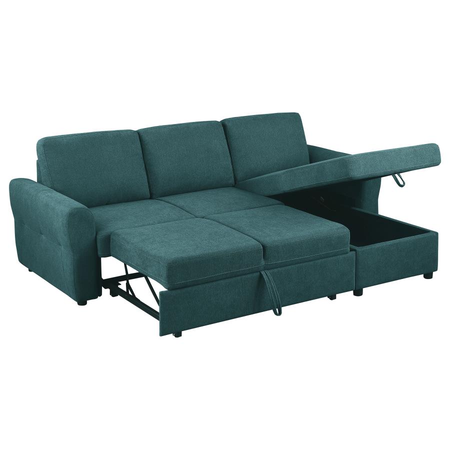 Samantha Upholstered Sleeper Sofa Sectional with Storage Chaise Teal or Grey