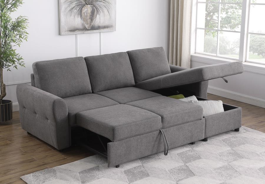 Samantha Upholstered Sleeper Sofa Sectional with Storage Chaise Teal or Grey