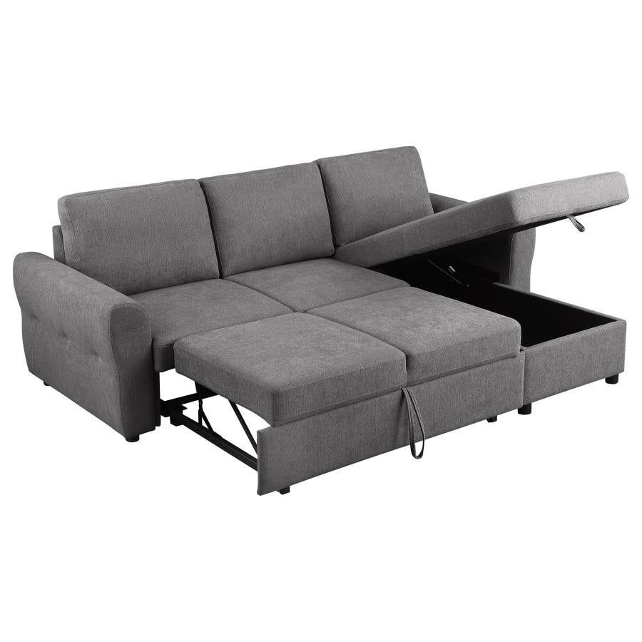 Samantha Upholstered Sleeper Sofa Sectional with Storage Chaise Teal or Grey