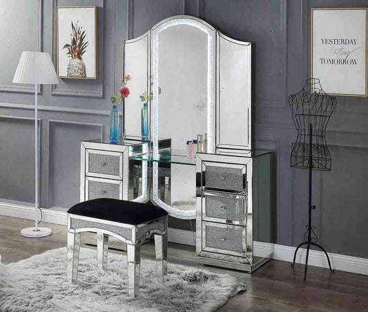 Noralie - Vanity Desk - Led, Mirrored & Faux Diamonds