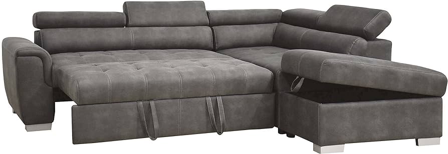 Thelma Sectional Sofa Sleeper - Gray Polished Microfiber