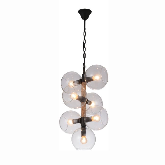 Okee - Ceiling Lamp - Black Satin & Amber Glass