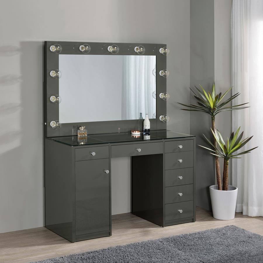 Acena 7-drawer Hollywood Vanity Set with Lighting Grey High Gloss