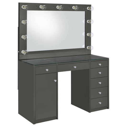 Acena 7-drawer Hollywood Vanity Set with Lighting Grey High Gloss