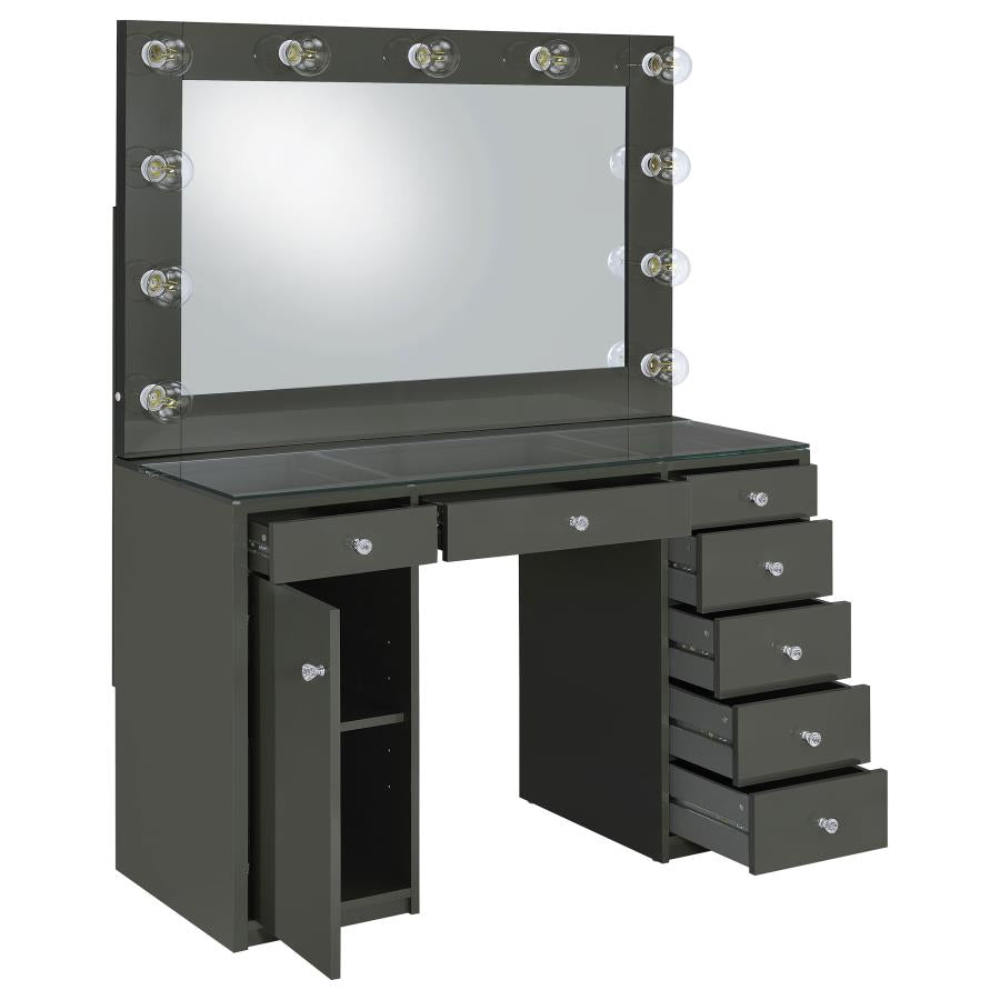 Acena 7-drawer Hollywood Vanity Set with Lighting Grey High Gloss