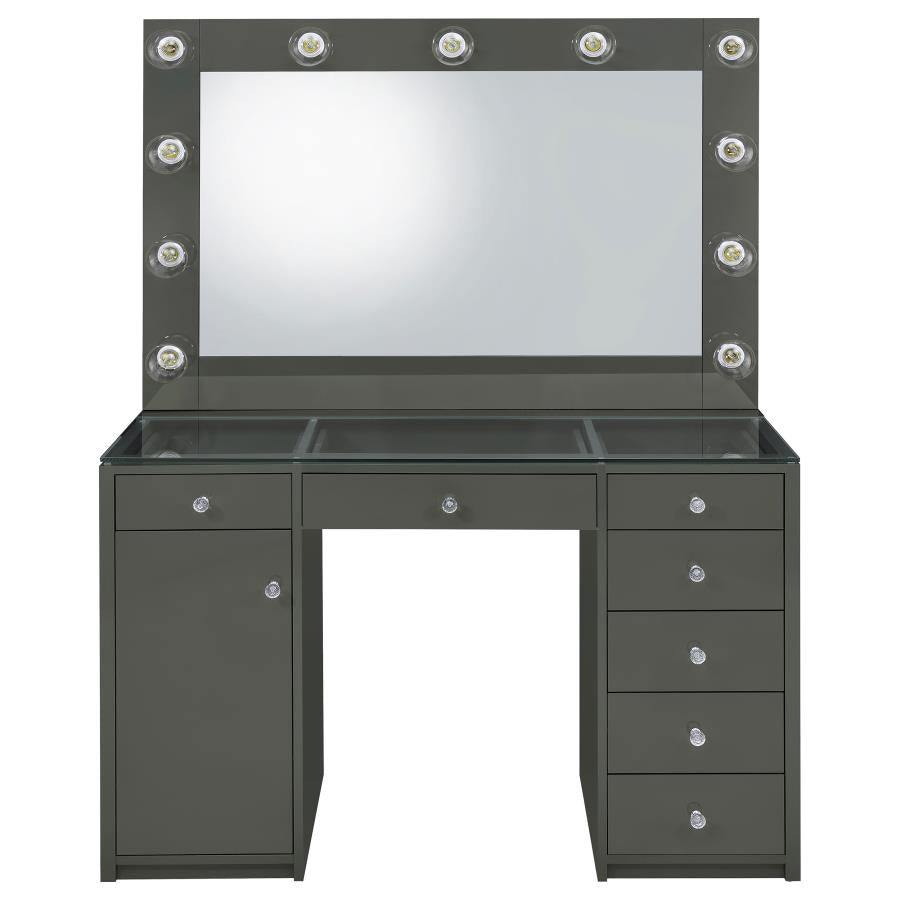 Acena 7-drawer Hollywood Vanity Set with Lighting Grey High Gloss