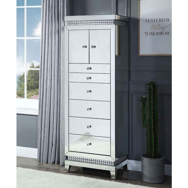 Lotus - Jewelry Armoire - Mirrored & Faux Crystals Inlay