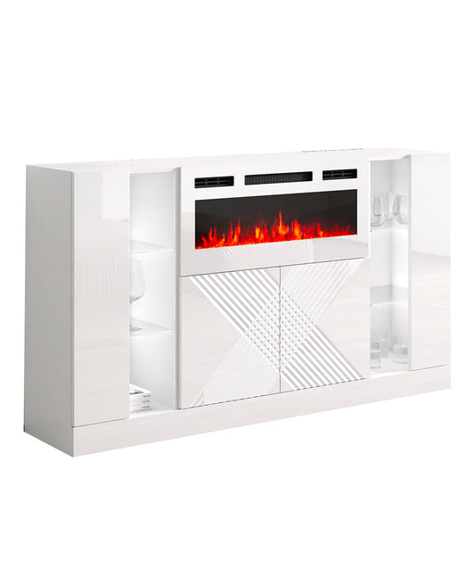 Soneri White Buffet Sideboard with Fireplace