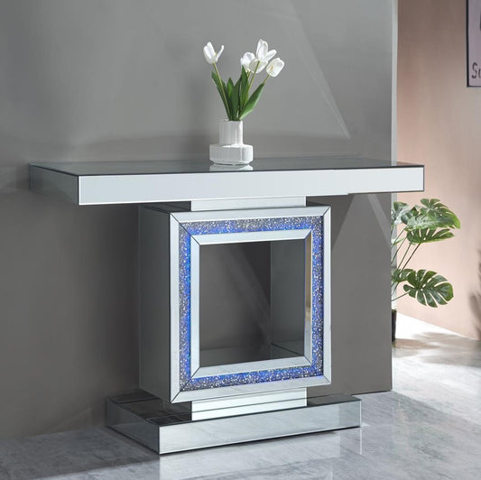 Square mirror console with LED lights