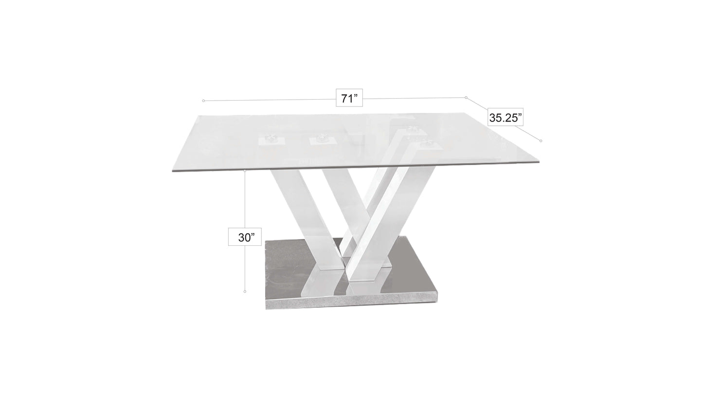 Diona Glass Top with white gloss lacquer chromed base dining Table