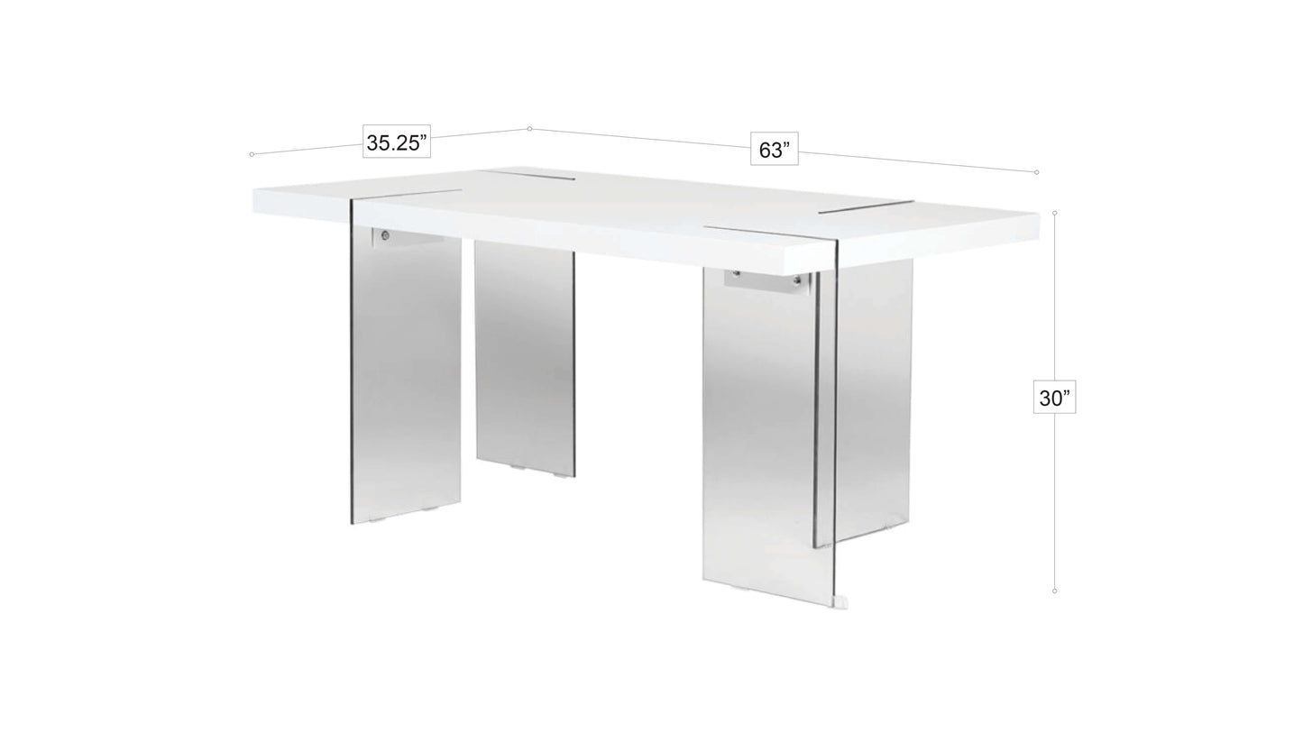 Nogales Floating - Glass Legs Dining Table - White Glossy