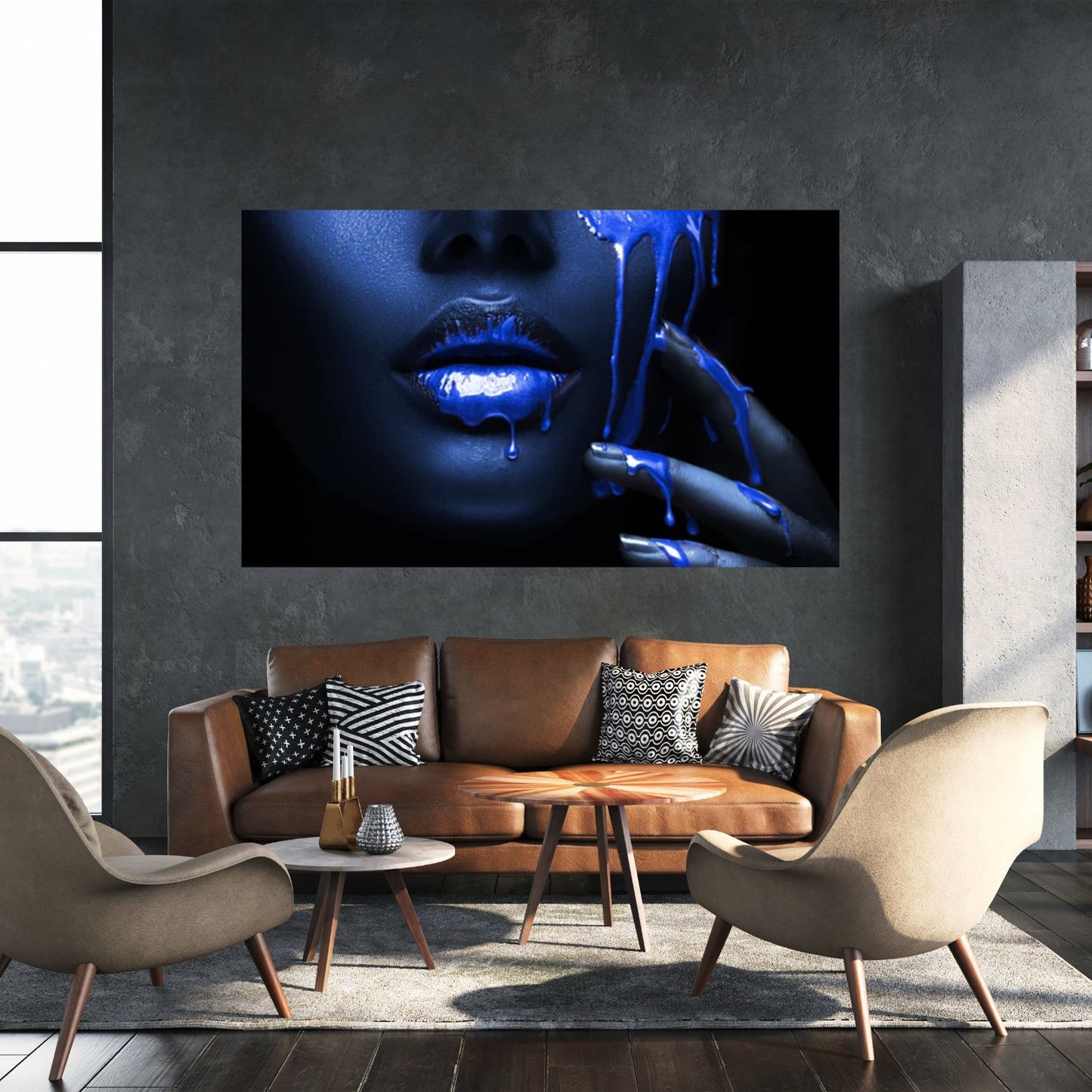 Blue Lips Tempered Glass wall art