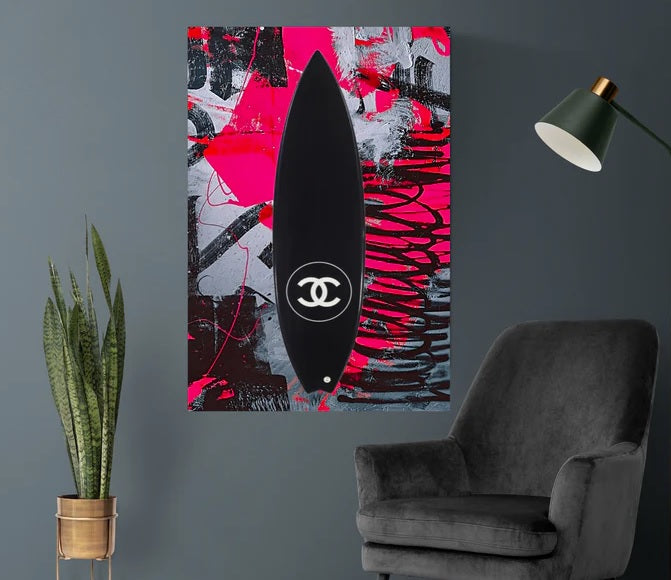 Pink Graffiti Surfboard Temered Glass Art