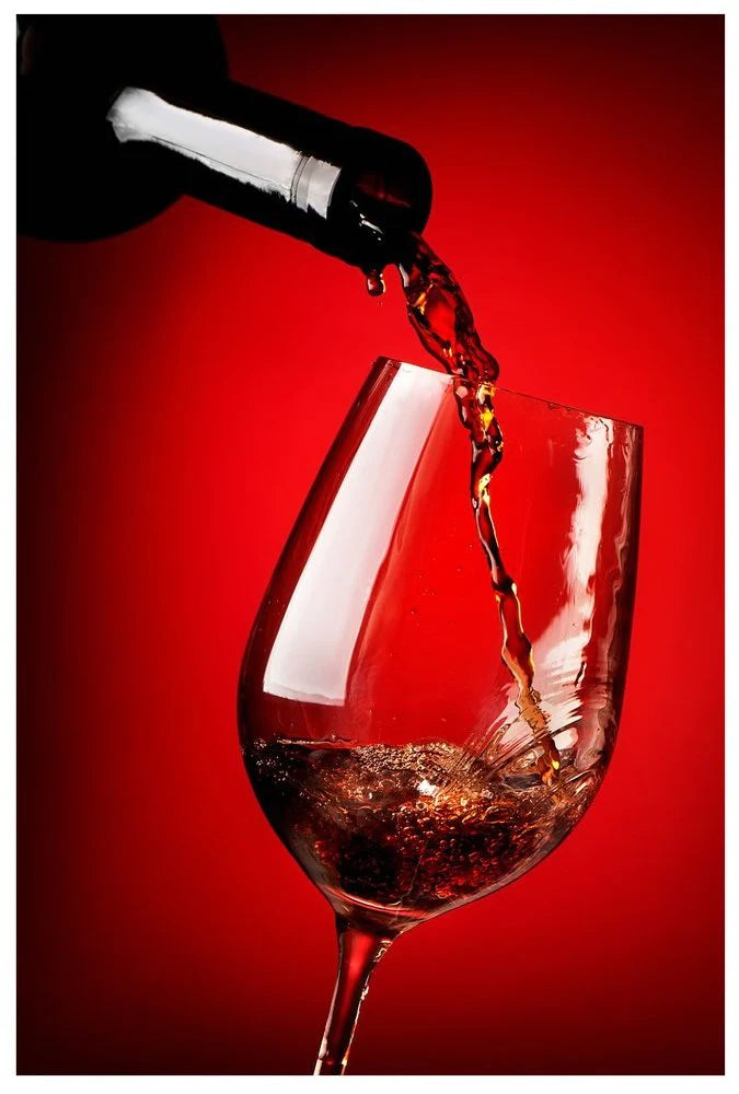 Red pouring wine tempered glass wall art 36"H x 24"W